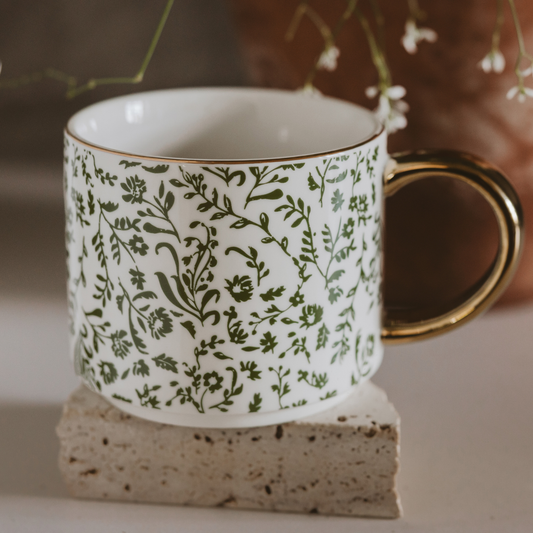 Green Floral Coffee Mug - Home Decor & Gifts